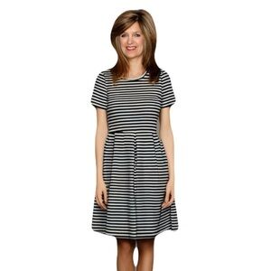 LuLaRoe XS Black/White Striped Mini Dress Women's Casual Above Knee